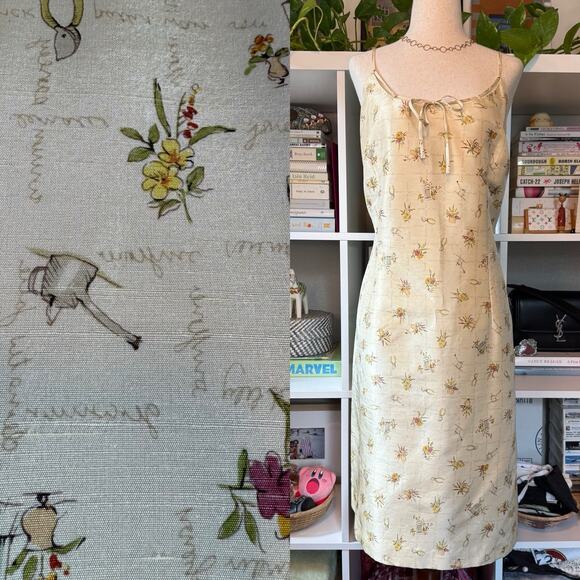 Vintage 90s Liz Claiborne Silk Floral Gardening Midi Shift Dress Cream Wms 16 - Picture 1 of 16